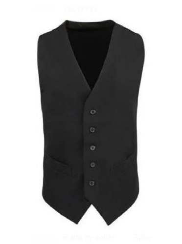 Black V Neck Plain Dyed Polyester Sleeveless Designer Waistcoat For Mens