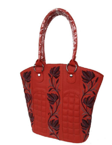 13 Inches Embroidered Leather Quilted Bag With Single Zipper Pocket