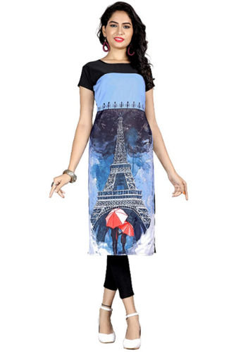 Breathable Daily Wear Short Sleeves Printed Crepe Kurti For Ladies Bust Size: 42 Inch (In)