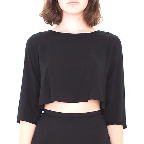 Casual Wear Plain Black Crop Top For Ladies With Short Sleeves