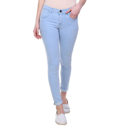 Blue Ladies Skinny Fit No Fade And Skin Friendly Casual Wear Plain Dyed Jeans