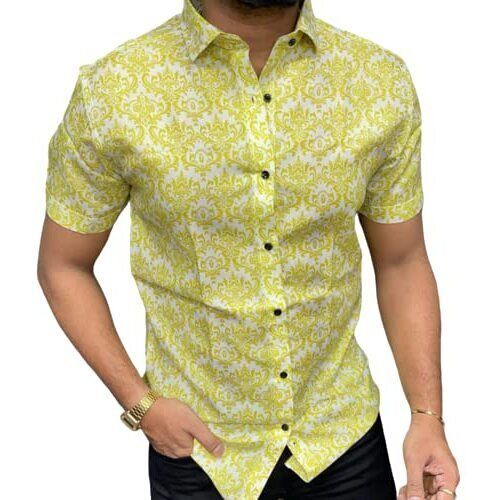 Printed Short Sleeves with Straight Collar Party Wear Rayon Shirt for Men