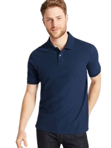 Blue Short Sleeves Casual Wear Polyester And Cotton Polo Neck T Shirts For Men