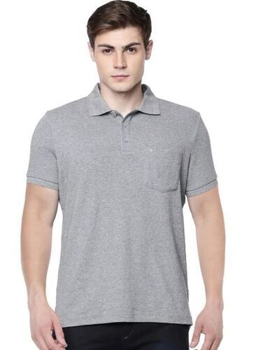 Grey Skin Friendly Casual Wear Short Sleeves And Polo Collared Cotton T-Shirt For Men