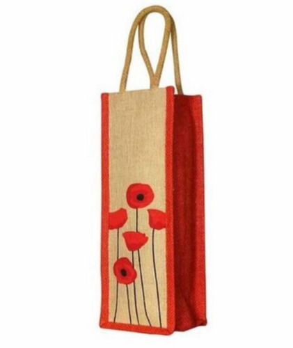 16x15x6 Inches Printed Water Bottle Jute Bag With Flexiloop Handle