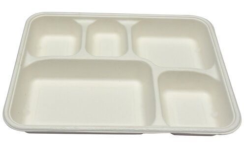 5 Compartment Round Shape Eco Friendly Sugarcane Bagasse Meal Tray