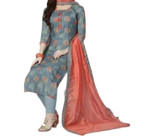 Multicolor Ladies Breathable Causal Wear 3/4Th Sleeves Floral Print Soft Rayon Suit With Dupatta