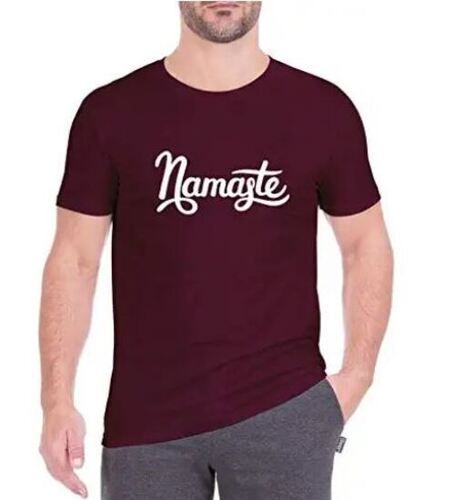 Maroon Lightweight Casual Wear Round Neck Short Sleeve Printed T Shirt For Men 