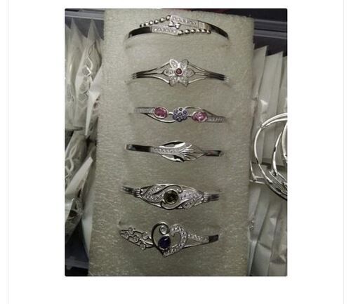 Party Wear Fancy Design Silver Bracelets For Women With Weight 25-100 Gm Dimension(L*W*H): 38X21X30 Inch (In)