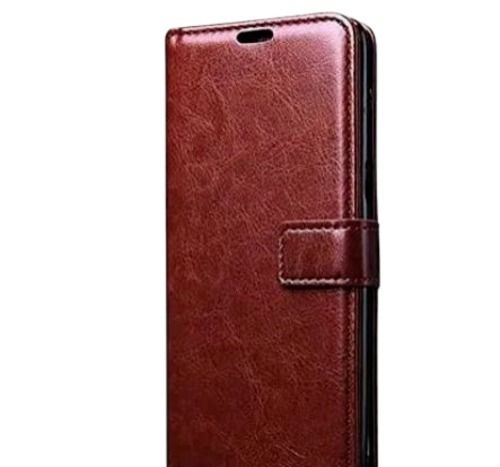 Brown Rectangular Scratch Resistance And Water Proof Leather Mobile Flip Cover 