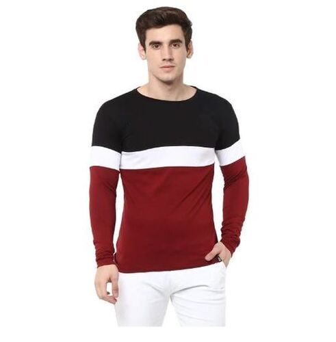 Multicolor Skin Friendly Round Neck Casual Wear Soft Cotton Full Sleeve T Shirt For Men