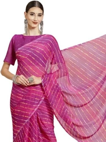 Pink 5.5 Meter Long Daily Wear Skin Friendly Printed Chiffon Saree With Blouse