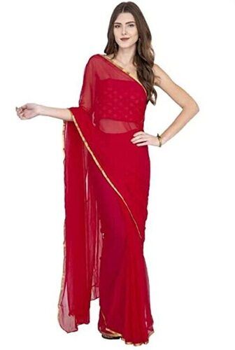 6.3 Meter Breathable Lace Work Party Wear Fancy Chiffon Saree For Ladies