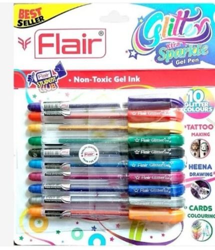 7 Inches Leak Proof Plastic Body Glitter Pens, Set Of 10