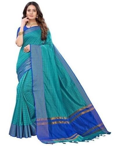 Blue Hypoallergenic Ethnic Wear Zari Work Cotton Silk Saree With Blouse Piece