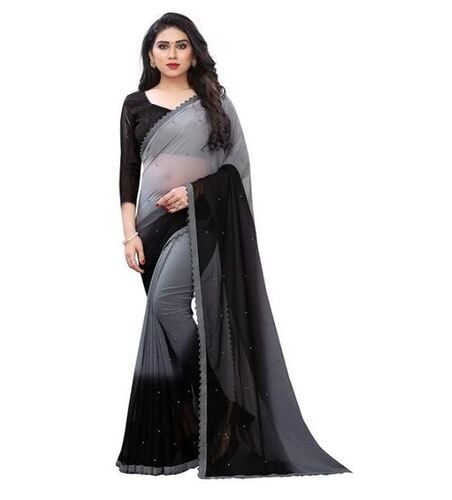 Women's Plain Black Georgette Saree With Unstiched Blouse Piece at Rs 370 | Plain  Georgette Sarees in Surat | ID: 2853091566073