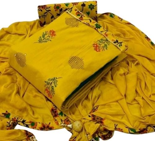 Yellow Lightweight And Embroidered Cotton Unstitched Suit For Ladies