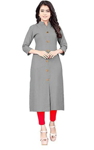 Regular Fit 3/4th Sleeves Formal Wear Plain Rayon Kurti For Ladies