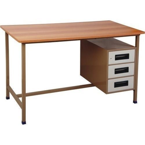 Termite Proof Rectangular Shape Teak Wooden Computer Table With Three Drawer And Iron Frame Carpenter Assembly