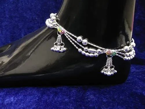 10.5 Inch Silver Plated Bridal Fancy Silver Anklets For Wedding Occasion