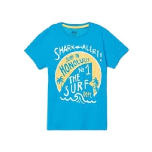 Blue Boy'S Printed Short Sleeves Round Neck Breathable Pure Cotton Graphic T-Shirt