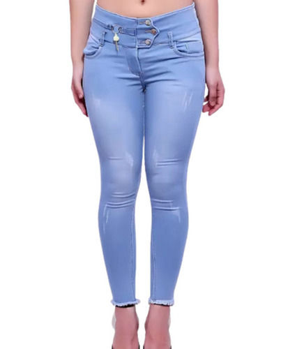 Light Blue Girls Regular Fit Washable Casual Plain Dyed Skinny Denim Jeans