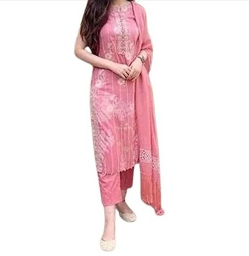 Pink Ladies Sleeveless Party Wear Printed Rayon Kurti With Pant And Dupatta