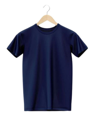 Blue Plain Round Neck Short Sleeves Cotton Casual Wear T Shirt For Men