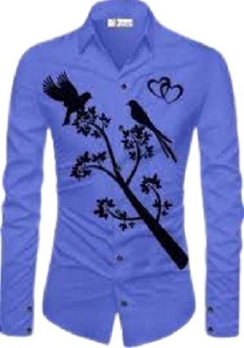 Blue Printed Pattern Long Sleeve Breathable Pure Polyester Material Men'S Shirts