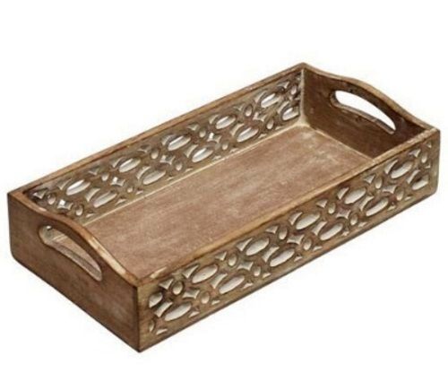 21 X 13 X 3 Inch Rectangular Eco Friendly Designer Wooden Serving Tray