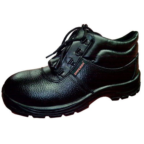 Black Lace-Up Safety Shoes - PU Leather, Size 6-10 Inches, Black Color | Shock Proof, Water Resistant, Flat Heel