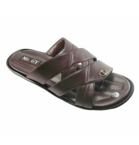 Brown Fabric Eva Flip Flop Casual Mens Slippers