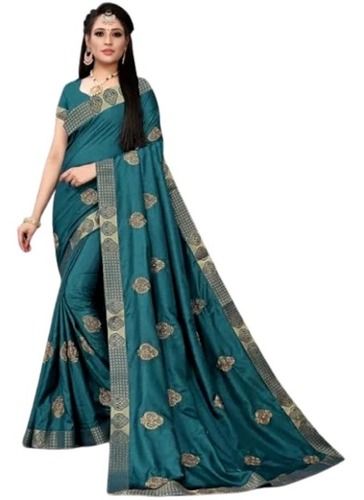 Ladies Breathable Party Wear Soft Silk Embroidered Saree With Blouse Piece 