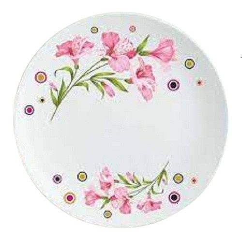 White With Pink Round Shaped 10 Inch Size Printed Plastic Plate For Party And Events Use