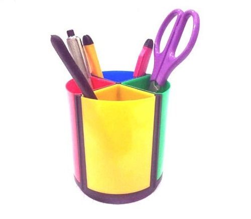 Multicolor 10 Mm Thick Lightweight And Durable Round Plastic Table Top Pen Stand