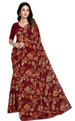 Multicolour 5.5 Meter Long Casual Wear Unfadable Floral Print Georgette Sarees For Ladies 