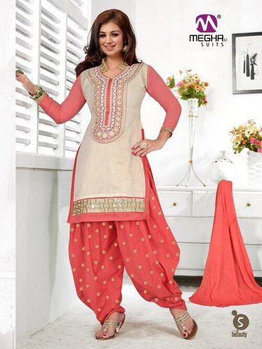 Stainless Steel Casual Wear Embroidered Patiala Suit With 3/4Th Sleeves