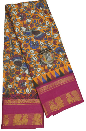 Multicolour 5.5 Meter Long Comfortable Daily Wear Printed Cotton Saree For Ladies