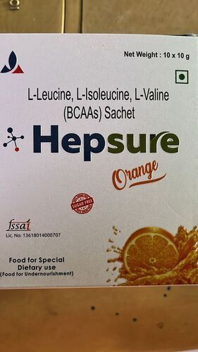 L- Leucine Hepsure Sachet With Orange Flavor, Net Weight 10X10g