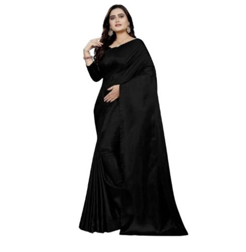 Ladies Plain Casual Wear Polyester Saree With Unstitched Blouse Piece