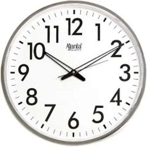 Silver 34 X 34 Centimeter Analog Type Glass And Plastic Body Round Wall Clock