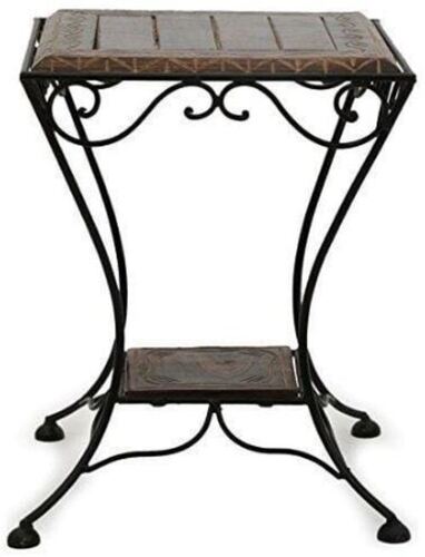 Wooden And Wrought Iron Stool - 5 Kg, Brown and Black Finish | Modern Minimalist Design, Durable and Easy to Clean