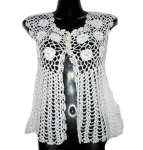 White Comfortable And Stylish Sleeveless Casual Wear Plain Crochet Dress For Ladies