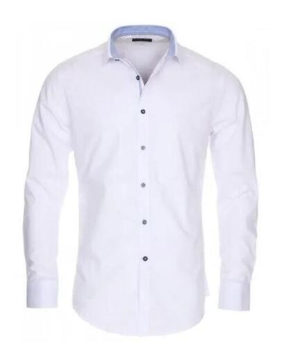 Silver Full Sleeves Button Closure Plain Cotton Formal Shirt For Mens