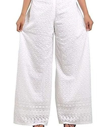 Ladies Regular Fit Anti Wrinkle Skin Friendly Cotton Embroidered Palazzo