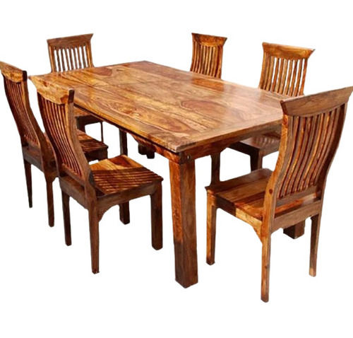 Modern Oak Wood Polished Finish Dining Table with Six Chair