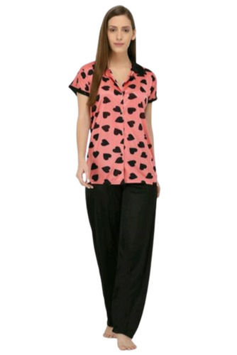 Winter Skin Friendly And Breathable Printed Short Sleeves Cotton Night Suit For Ladies