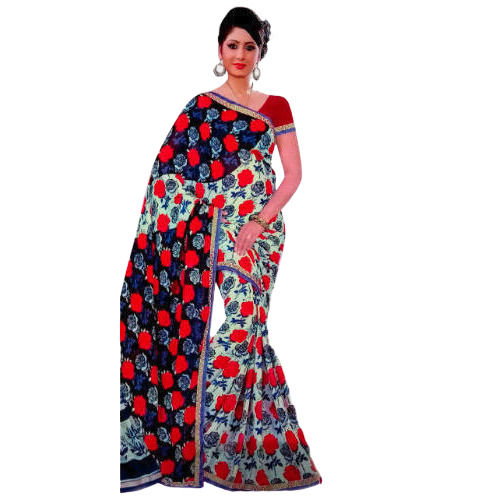 Multicolor Women Printed Polyester Saree With Blouse Pieces