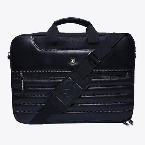 Zipper Lock Black Leather Shoulder Bag For Office Usage