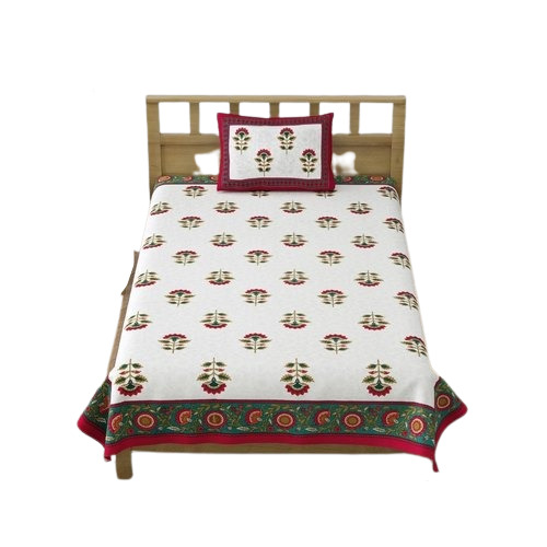 White And Red 108 Centimeter Long Shrink Resistant Printed Cotton Single Bed Sheet